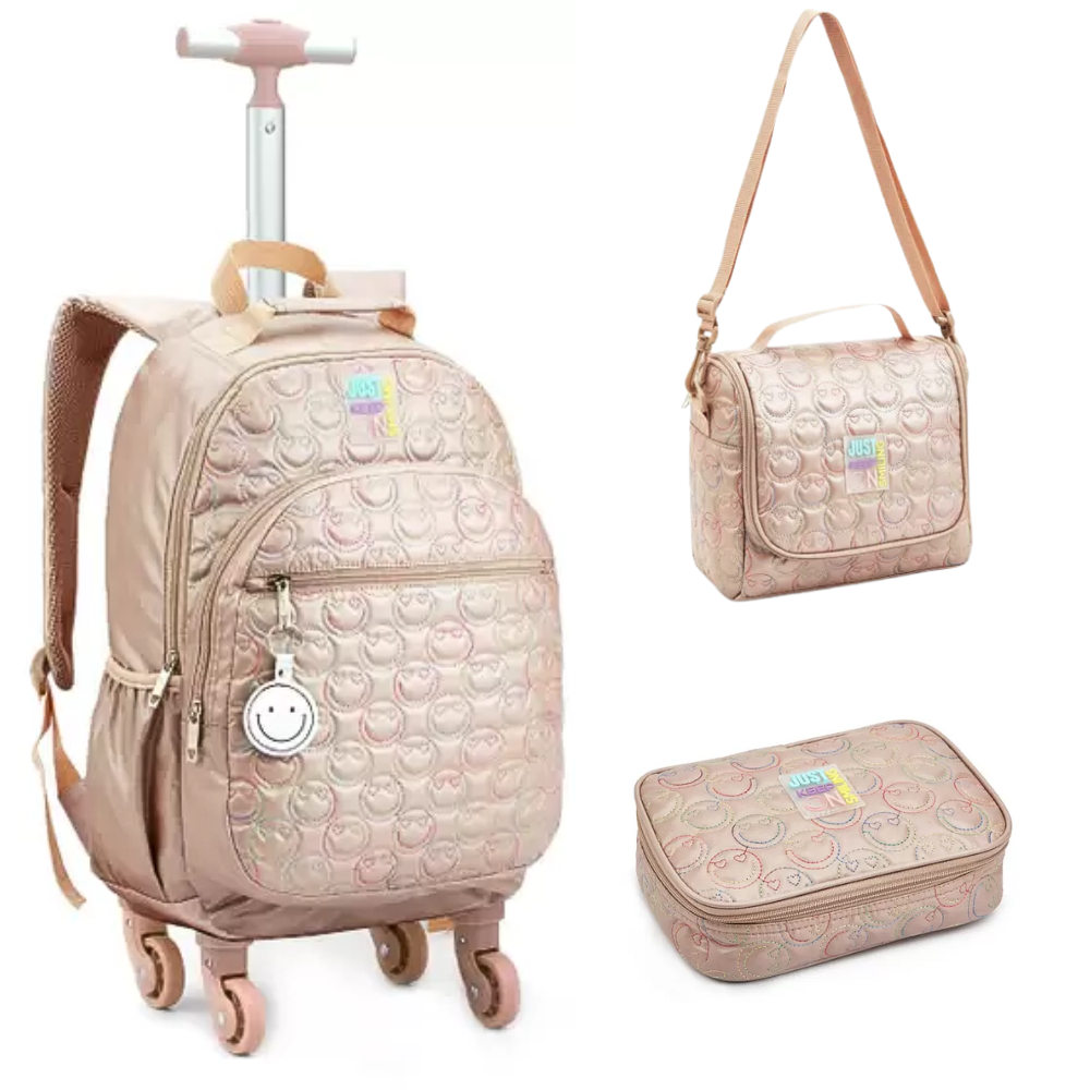Kit Mochila de Rodinhas + Lancheira Térmica+ Estojo Box Just Keep