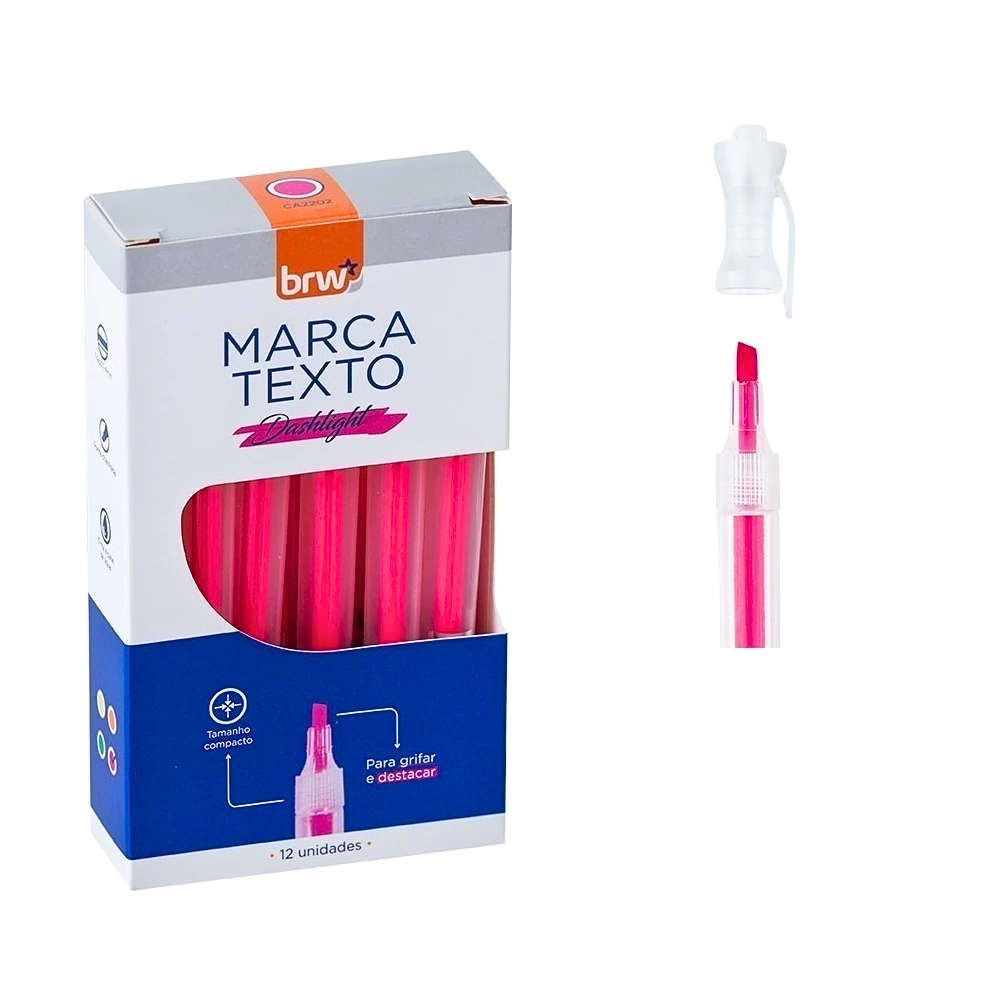Caixa Marca Texto Fluorescente Transparente 12 unidades BRW Rosa ...