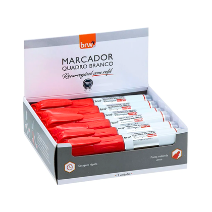 Caixa Pincel Marcador Quadro Branco Recarregável com Refil 12 Unidades ...