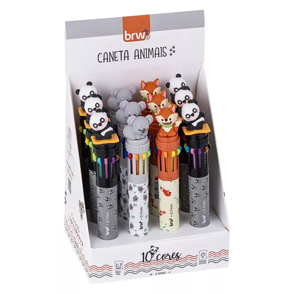 Caneta Esferográfica 10 Cores Animais BRW - Raposa - Frame Papelaria