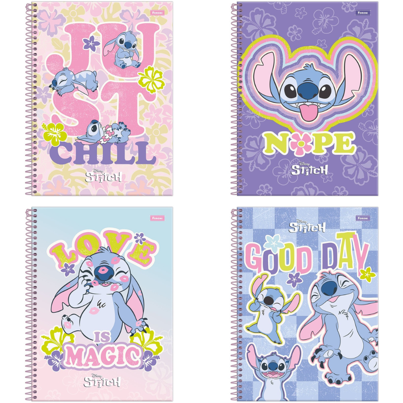 Caderno Espiral Capa Dura Universitário 15 Matérias Disney Stitch