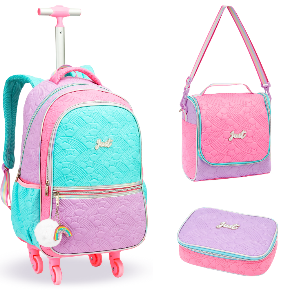 Kit Mochila Rodinhas + Lancheira Térmica + Estojo Box Love Just
