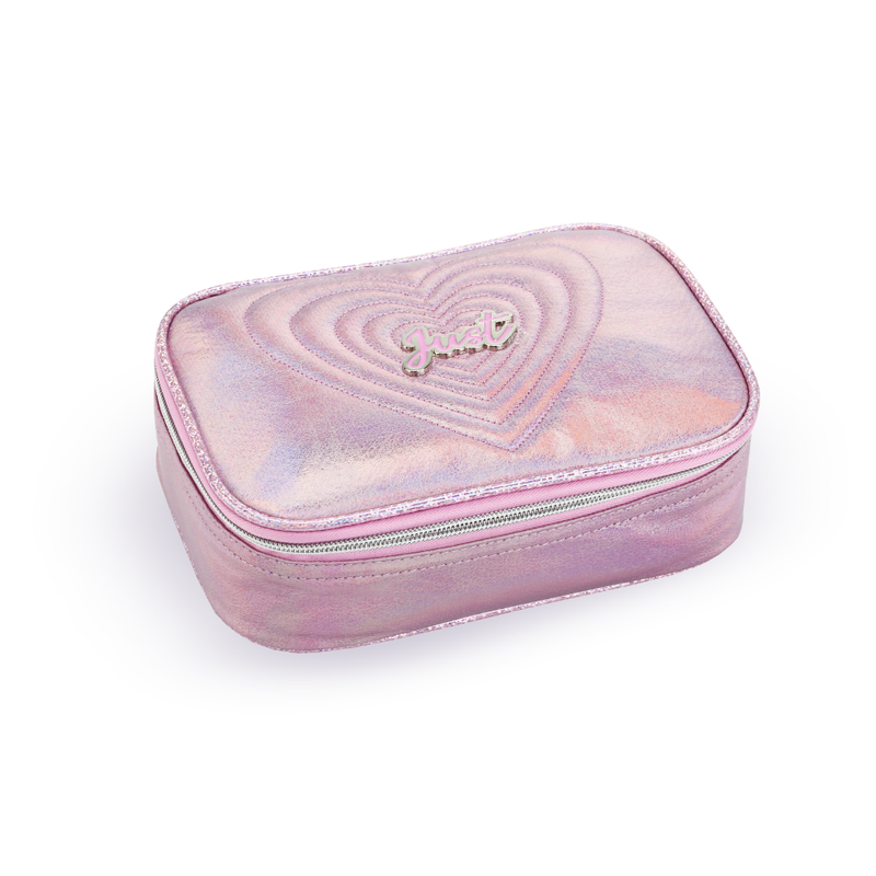 Kit Mochila de Rodinhas + Lancheira + Estojo Love Just DENLEX Rosa