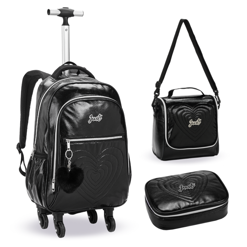 Kit Mochila de Rodinhas + Lancheira + Estojo Love Just DENLEX