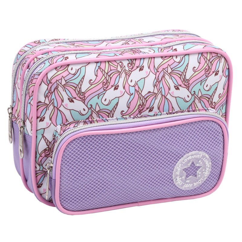 Estojo Triplo 3 Compartimentos Love Just DENLEX Unicórnio Premium