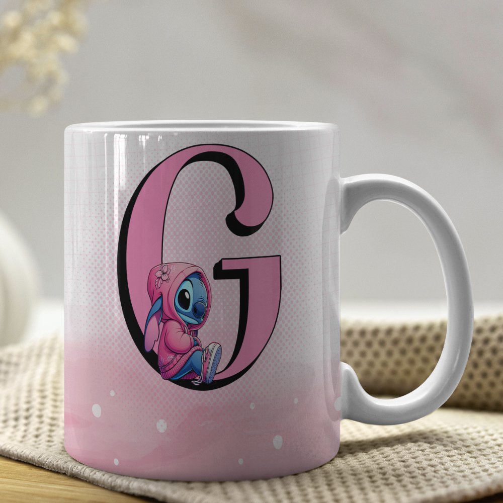Caneca Personalizada Stitch Letra G 325ml – Presente Criativo