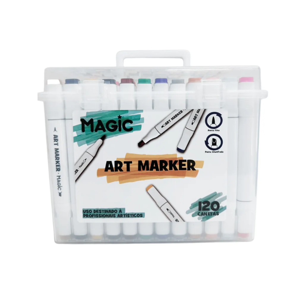 Marcadores Artísticos MAGIC KIDS 120 Cores – Ponta Dupla para